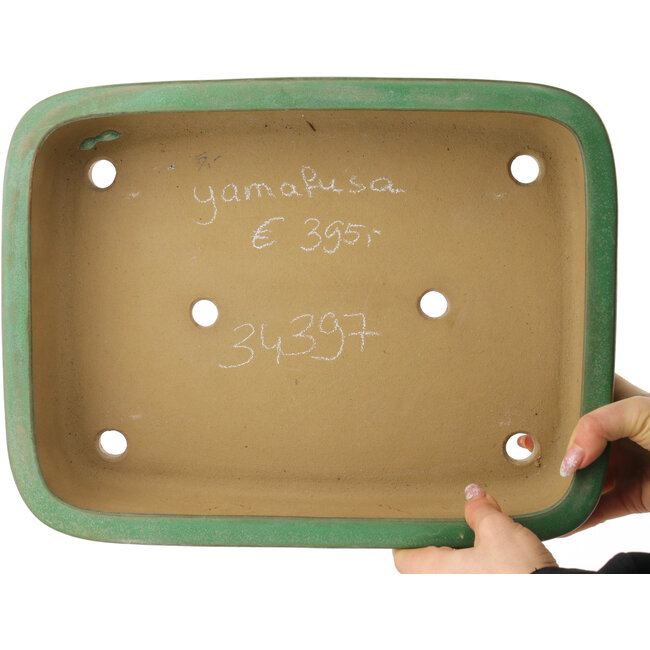 Pot à bonsaï rectangulaire vert de Yamafusa - 372 x 285 x 90 mm