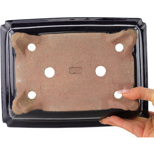 Maceta rectangular azul oscuro para bonsái de Reiho - 248 x 190 x 87 mm