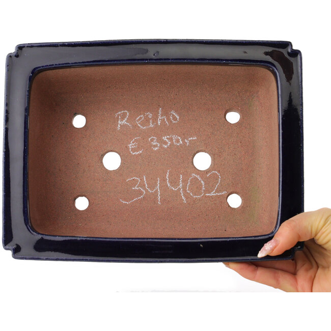 Rectangular dark blue bonsai pot by Reiho - 248 x 190 x 87 mm
