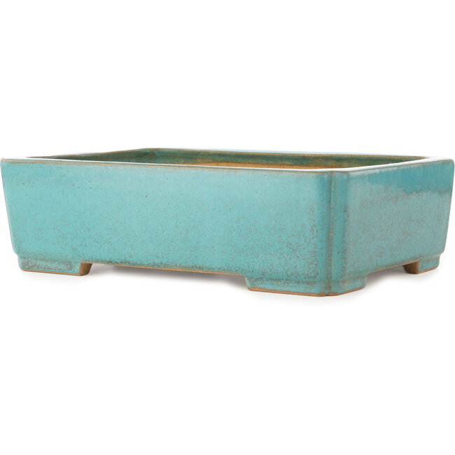 Pot à bonsaï rectangulaire turquoise de Reiho - 345 x 240 x 98 mm