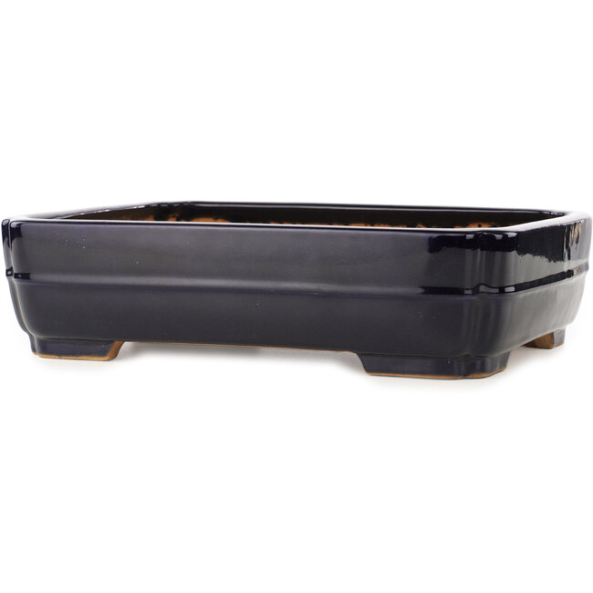 Rectangular dark blue bonsai pot by Yamafusa - 368 x 280 x 93 mm