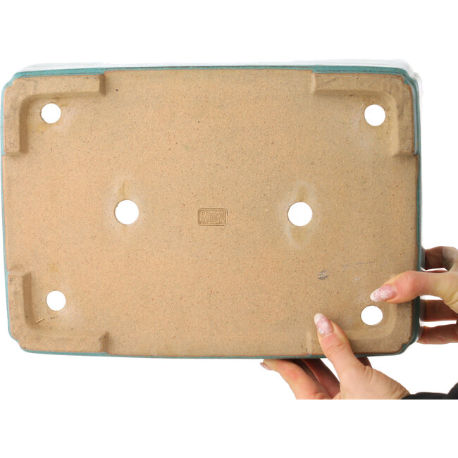 Maceta rectangular turquesa para bonsái de Reiho - 345 x 240 x 98 mm