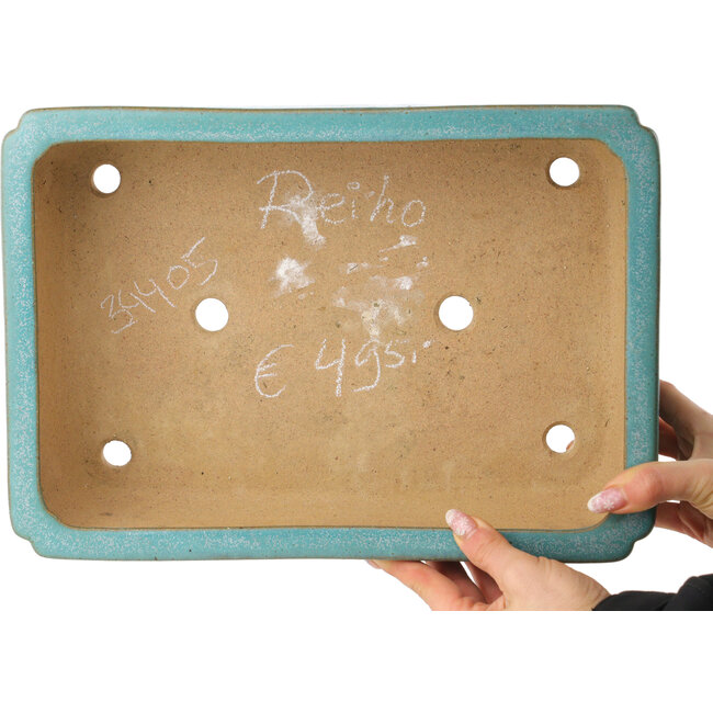 Maceta rectangular turquesa para bonsái de Reiho - 345 x 240 x 98 mm