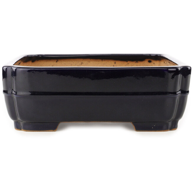 Rectangular dark blue bonsai pot by Yamafusa - 368 x 280 x 93 mm