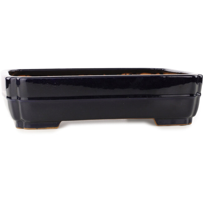 Rectangular dark blue bonsai pot by Yamafusa - 368 x 280 x 93 mm