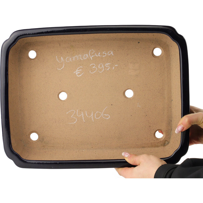 Rectangular dark blue bonsai pot by Yamafusa - 368 x 280 x 93 mm