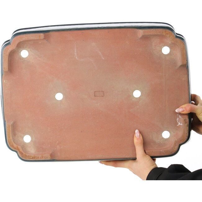Pot à bonsaï rectangulaire bleu de Reiho - 487 x 355 x 112 mm