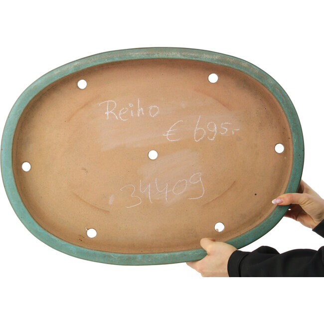 Ovale turquoise bonsai pot van Reiho - 588 x 423 x 68 mm