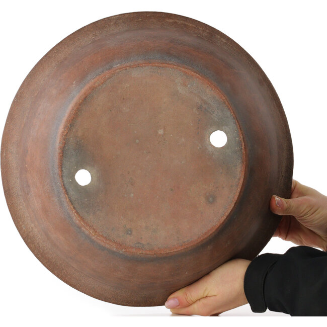 Round unglazed bonsai pot by Nakawatari - 340 x 340 x 130 mm