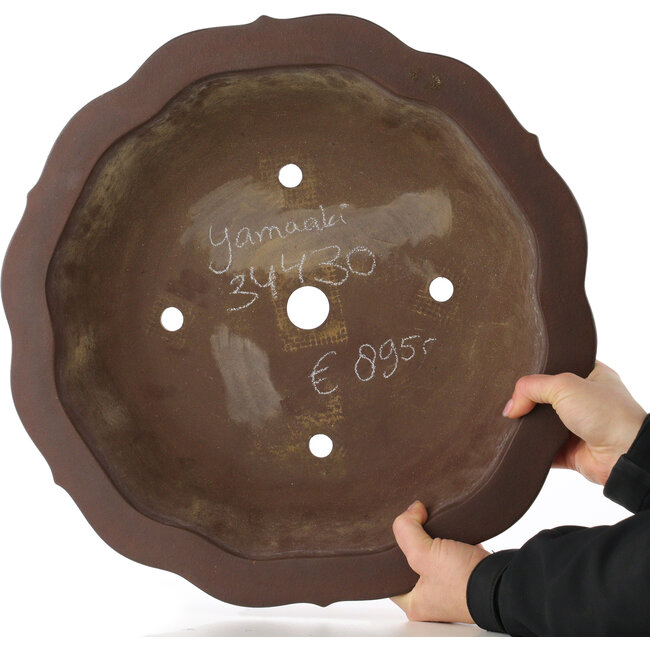 Maceta para bonsái sin esmaltar con forma de loto de Yamaaki - 415 x 415 x 128 mm