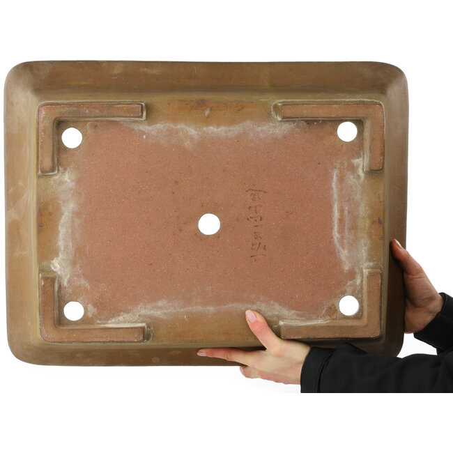 Rectangular unglazed bonsai pot by Shouzan - 555 x 423 x 148 mm