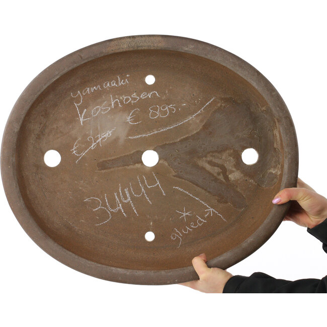 Oval unglazed bonsai pot by Yamaaki Koshosen (first generation) - 525 x 440 x 115 mm
