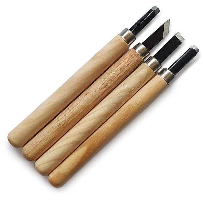 Set completo di sgorbie manuali da 4 pezzi per bonsai, intaglio e lavori di precisione con lame in acciaio resistenti e manici in legno naturale