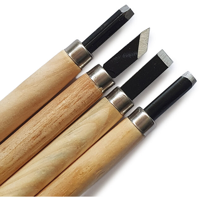 Ensemble complet de 4 gouges à main pour bonsaï, sculpture et travaux de précision avec lames en acier durables et manches en bois naturel