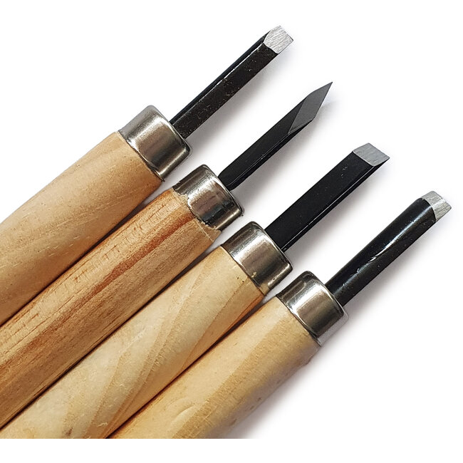 Set completo di sgorbie manuali da 4 pezzi per bonsai, intaglio e lavori di precisione con lame in acciaio resistenti e manici in legno naturale