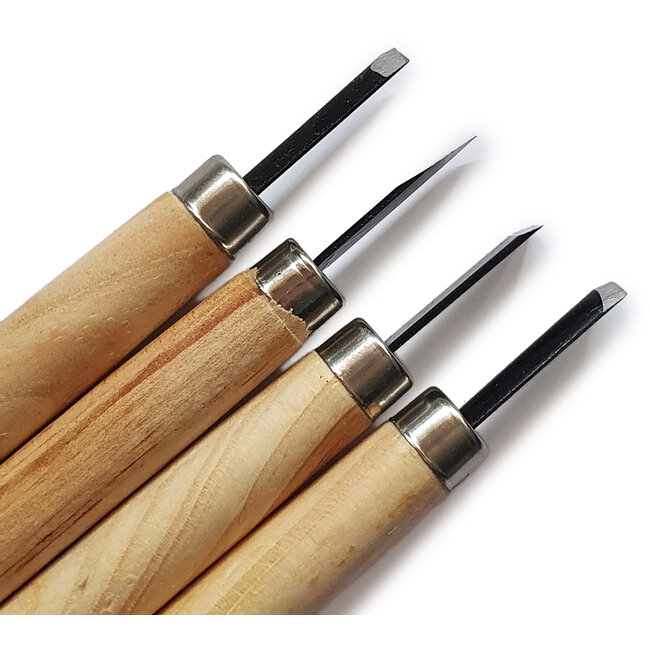 Komplettes 4-teiliges Handmeißel-Set für Bonsai, Schnitzereien und Präzisionsarbeiten mit langlebigen Stahlklingen und natürlichen Holzgriffen