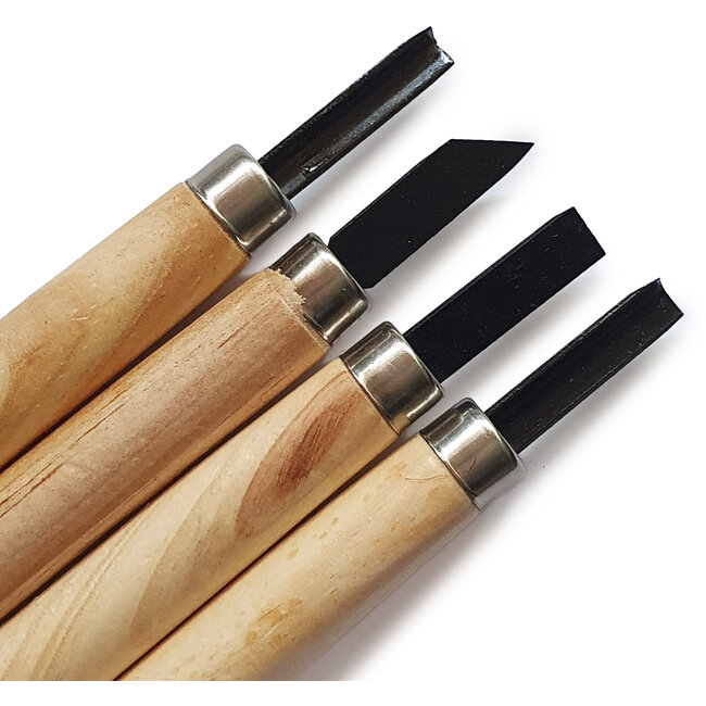Juego completo de gubias manuales de 4 piezas para bonsáis, tallado y trabajos de precisión con hojas de acero duraderas y mangos de madera natural.