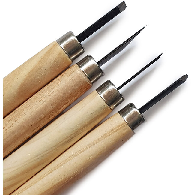 Komplettes 4-teiliges Handmeißel-Set für Bonsai, Schnitzereien und Präzisionsarbeiten mit langlebigen Stahlklingen und natürlichen Holzgriffen
