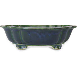  Yamaaki 385 mm mokko green and blue bonsai pot by Yamaaki, Tokoname, Japan