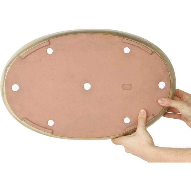 Oval beige bonsai pot by Reiho - 463 x 295 x 60 mm