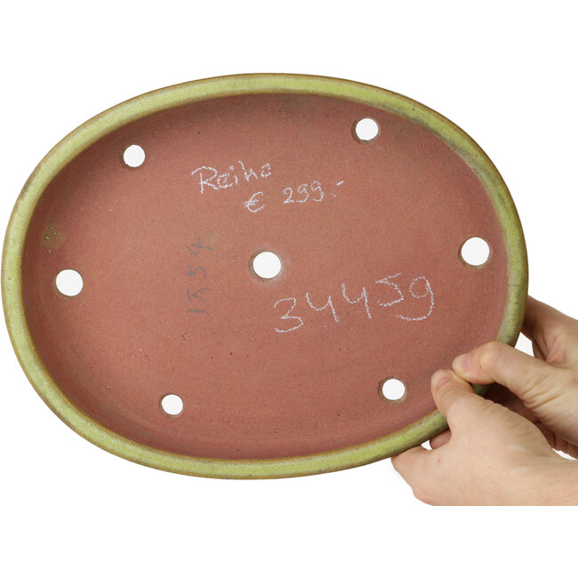 Oval yellow bonsai pot by Reiho - 285 x 220 x 50 mm