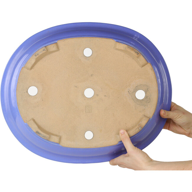 Pot à bonsaï ovale bleu par Ikkou - 445 x 365 x 100 mm