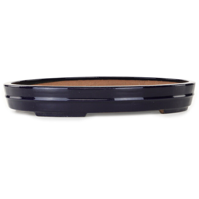 Oval dark blue bonsai pot by Yamafusa - 403 x 315 x 55 mm
