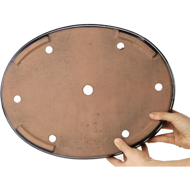 Oval dark blue bonsai pot by Yamafusa - 403 x 315 x 55 mm