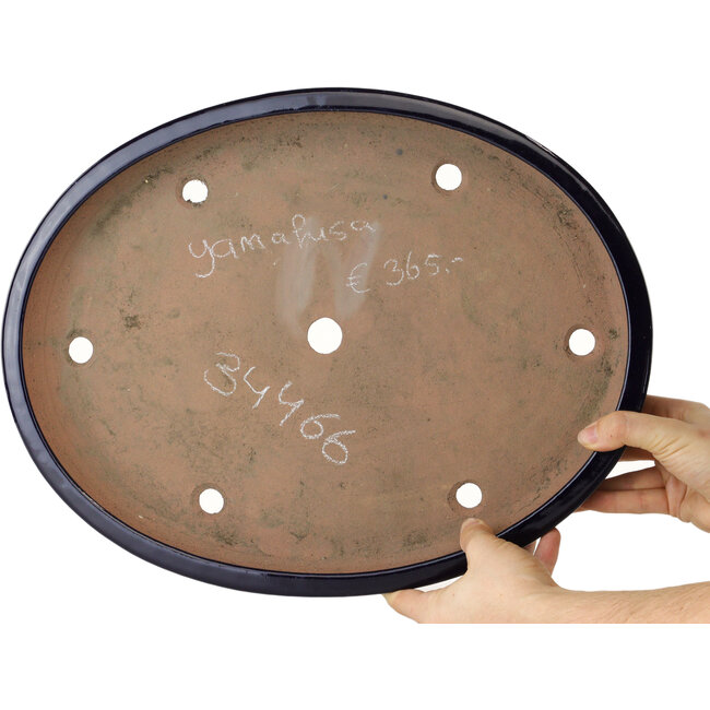 Maceta ovalada para bonsái azul oscuro de Yamafusa - 403 x 315 x 55 mm