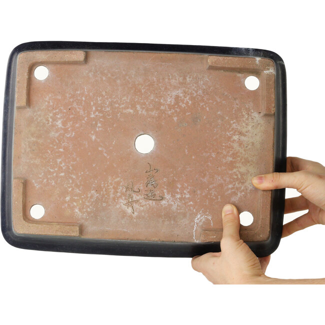 Pot à bonsaï rectangulaire bleu foncé de Yamafusa - 345 x 260 x 75 mm