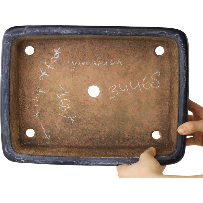 Maceta rectangular para bonsái azul oscuro de Yamafusa - 345 x 260 x 75 mm