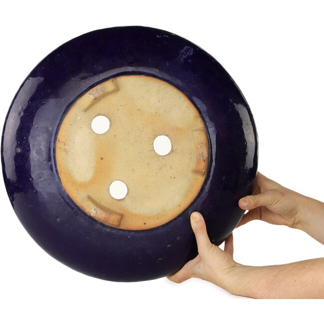Round dark blue bonsai pot - 410 x 410 x 105 mm