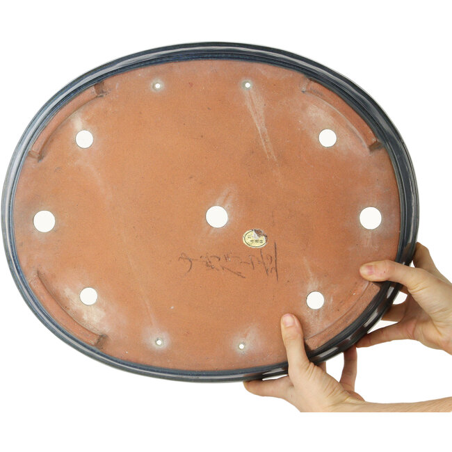 Oval blue bonsai pot by Gyouzan - 425 x 355 x 90 mm