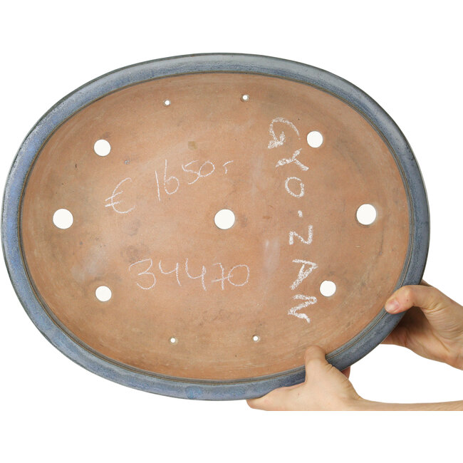 Pot à bonsaï ovale bleu de Gyouzan - 425 x 355 x 90 mm
