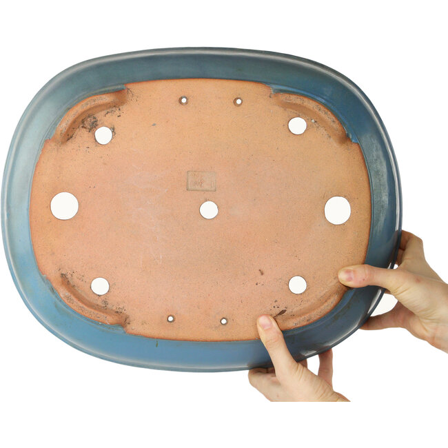 Oval blue bonsai pot by Gyouzan - 405 x 333 x 115 mm