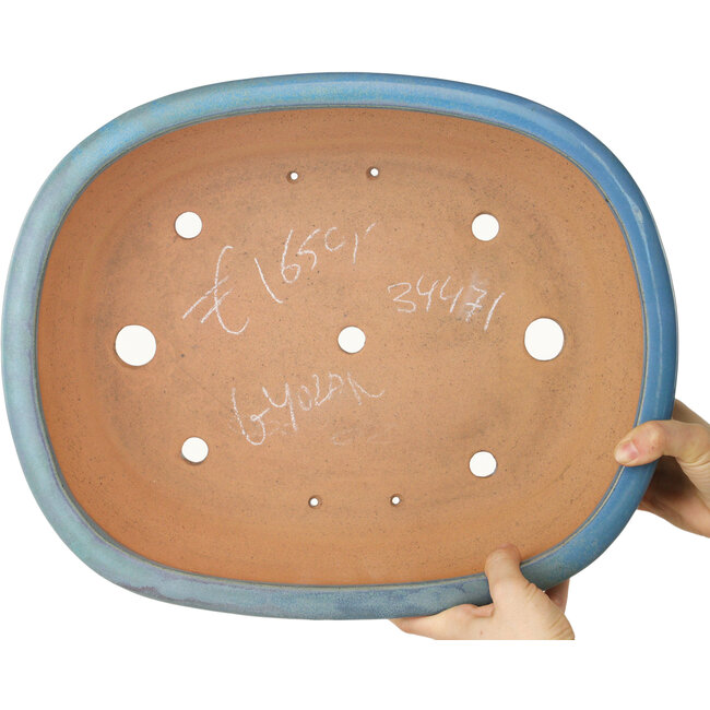 Oval blue bonsai pot by Gyouzan - 405 x 333 x 115 mm