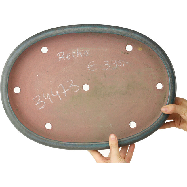 Pot à bonsaï ovale bleu de Reiho - 415 x 295 x 45 mm