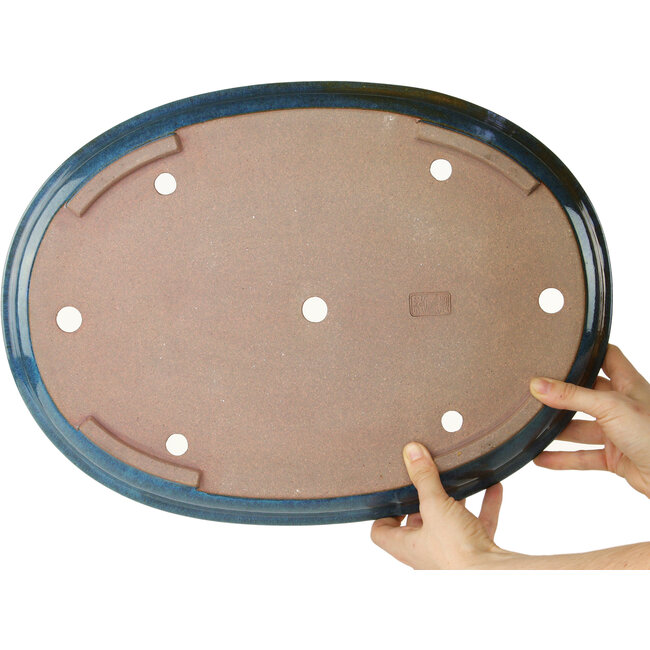 Pot à bonsaï ovale bleu de Reiho - 455 x 330 x 53 mm