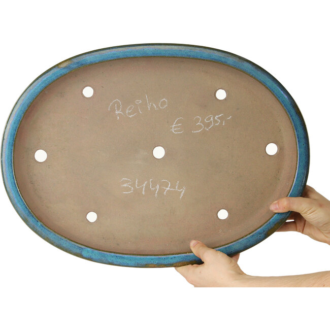 Maceta ovalada azul para bonsái de Reiho - 455 x 330 x 53 mm