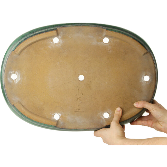 Maceta ovalada verde para bonsái de Yamafusa - 465 x 320 x 58 mm