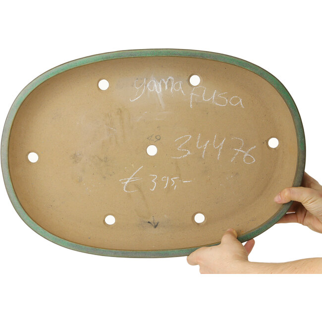 Pot à bonsaï ovale vert de Yamafusa - 465 x 320 x 58 mm