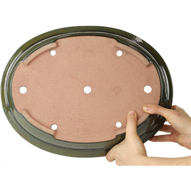 Pot à bonsaï ovale vert de Reiho - 380 x 295 x 93 mm