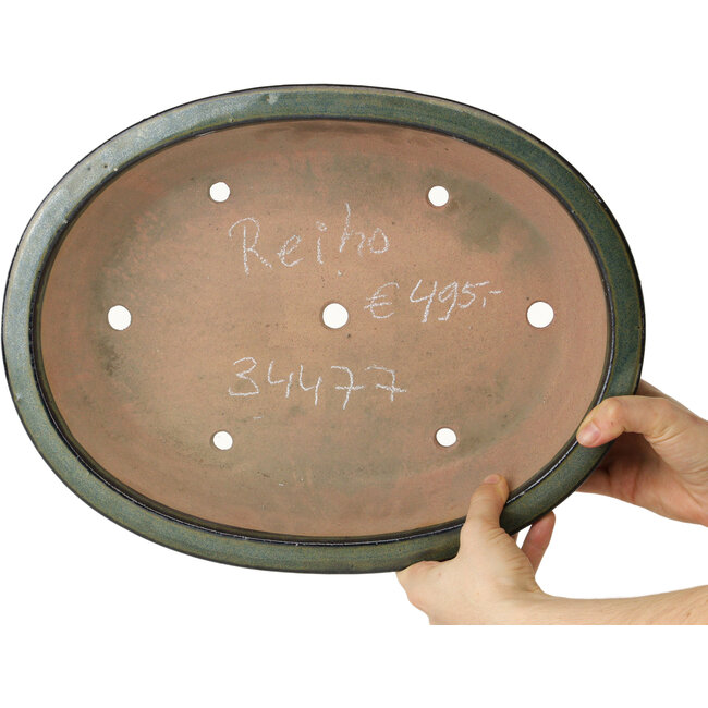 Pot à bonsaï ovale vert de Reiho - 380 x 295 x 93 mm