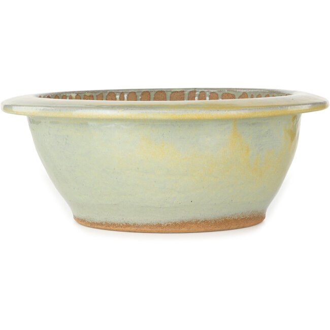 Pot à bonsaï rond beige à jaune de Koyou - 345 x 345 x 135 mm