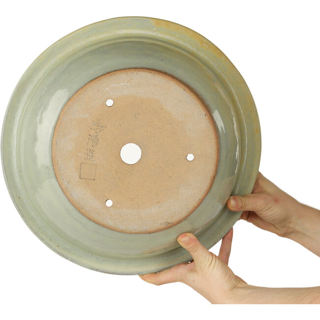 Vaso bonsai rotondo beige-giallo di Koyou - 345 x 345 x 135 mm