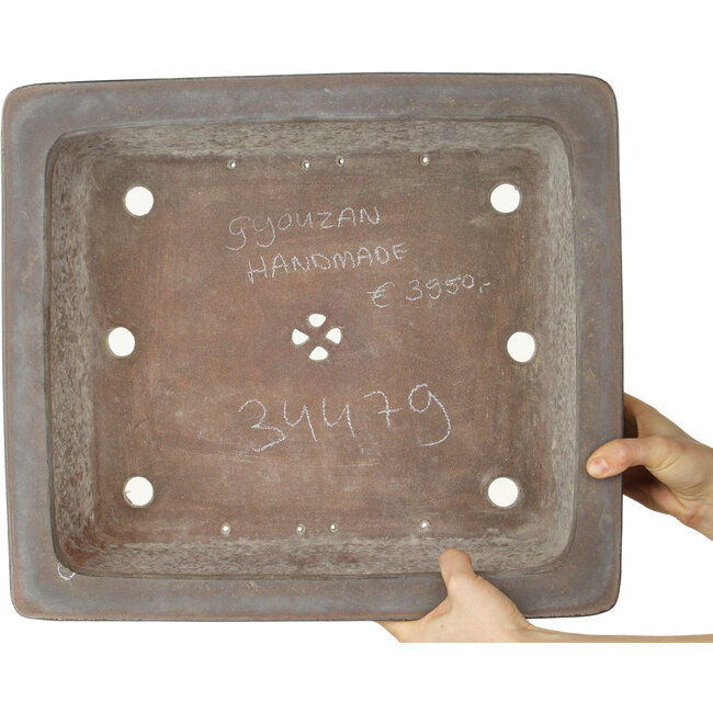 Rectangular unglazed bonsai pot by Gyouzan - 450 x 395 x 137 mm