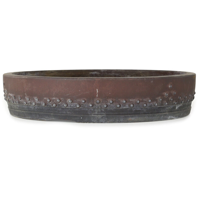 Round unglazed bonsai pot in drumpot style - 455 x 455 x 93 mm