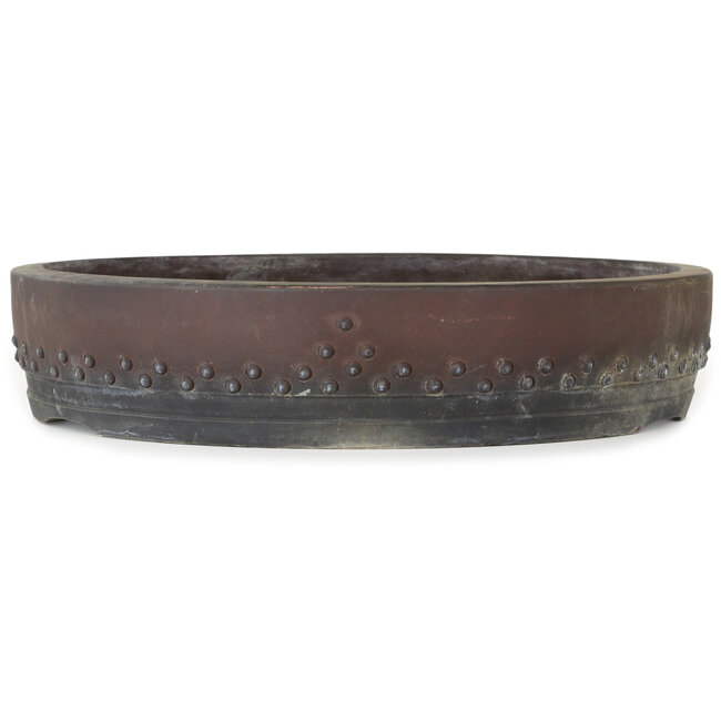 Round unglazed bonsai pot in drumpot style - 455 x 455 x 93 mm