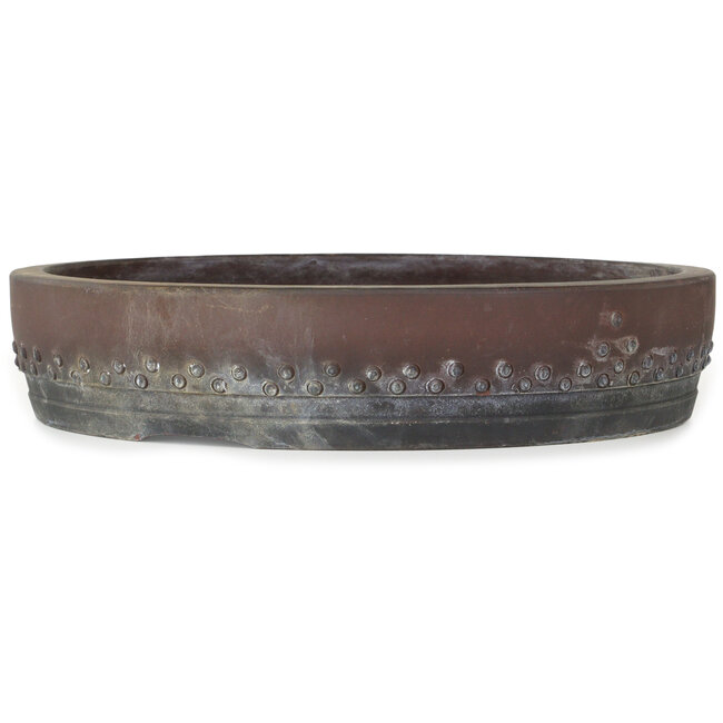Round unglazed bonsai pot in drumpot style - 455 x 455 x 93 mm