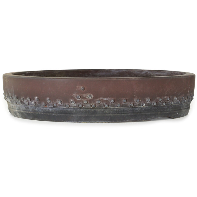 Round unglazed bonsai pot in drumpot style - 455 x 455 x 93 mm